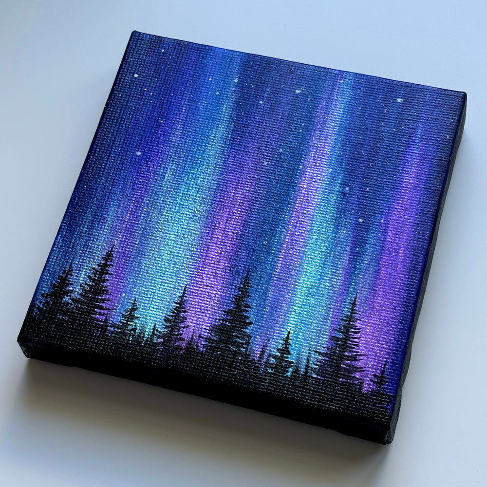 Turquoise Pink Northern Lights - Original Painting 4 x 4”